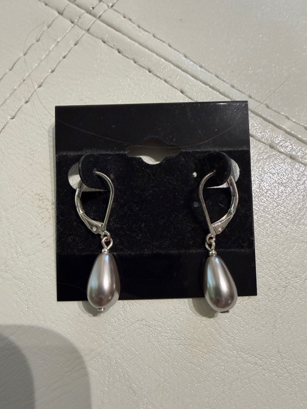 Silver-Tone Gray Teardrop Pearl Dangle Earrings by